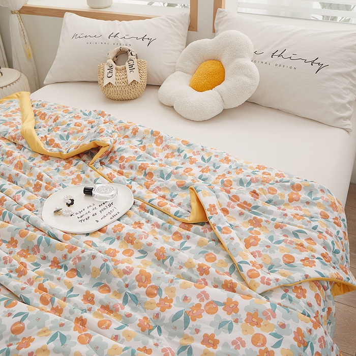 91家纺网 家纺一手货源 找家纺 一米阳光 2023新款凉感丝包边款夏被 橘意