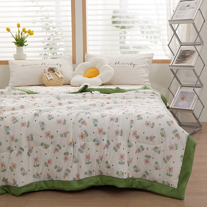 91家纺网 家纺一手货源 找家纺 一米阳光 2023新款凉感丝包边款夏被 莱晓绿