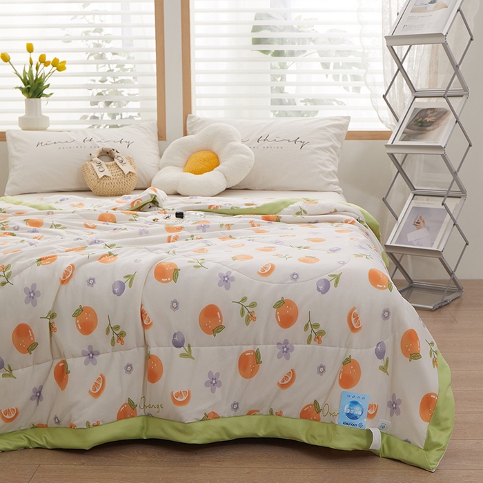 91家纺网 家纺一手货源 找家纺 一米阳光 2023新款凉感丝包边款夏被 夏橙