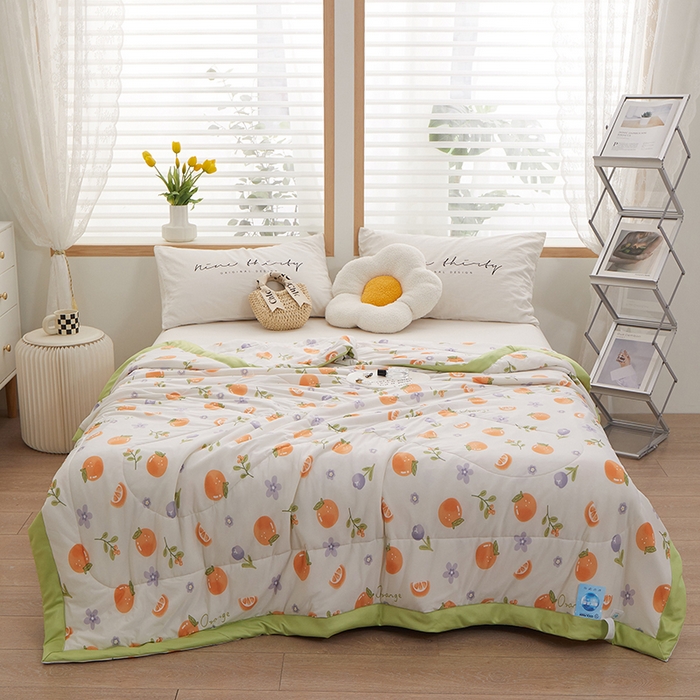 91家纺网 家纺一手货源 找家纺 一米阳光 2023新款凉感丝包边款夏被 夏橙