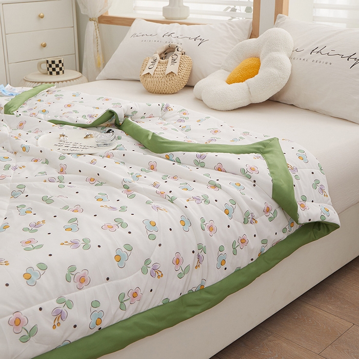 91家纺网 家纺一手货源 找家纺 一米阳光 2023新款凉感丝包边款夏被 莱晓绿