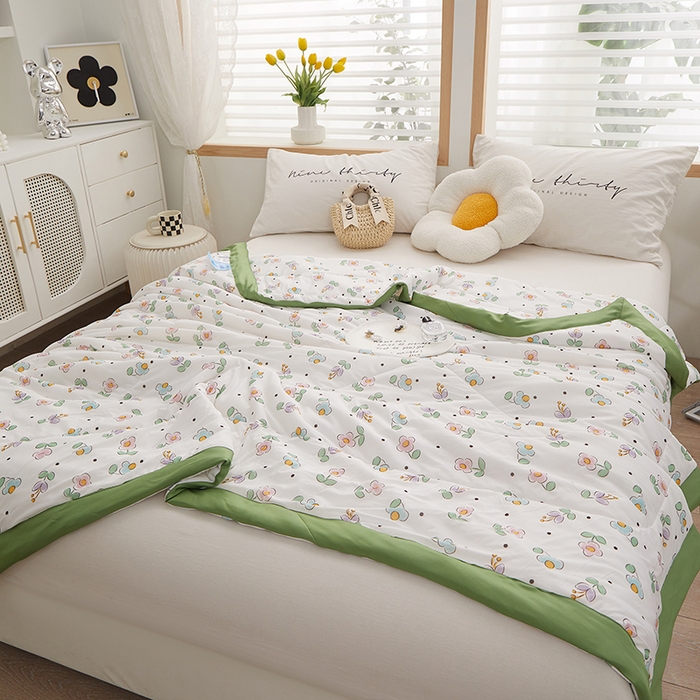 91家纺网 家纺一手货源 找家纺 一米阳光 2023新款凉感丝包边款夏被 莱晓绿