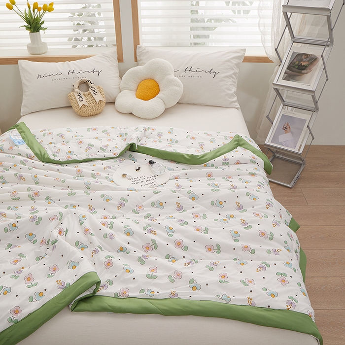 91家纺网 家纺一手货源 找家纺 一米阳光 2023新款凉感丝包边款夏被 莱晓绿