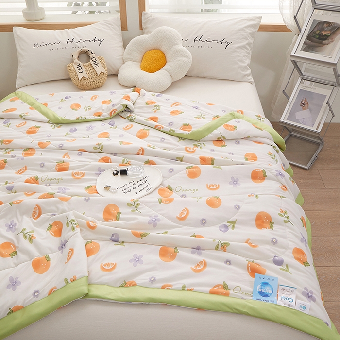 91家纺网 家纺一手货源 找家纺 一米阳光 2023新款凉感丝包边款夏被 夏橙