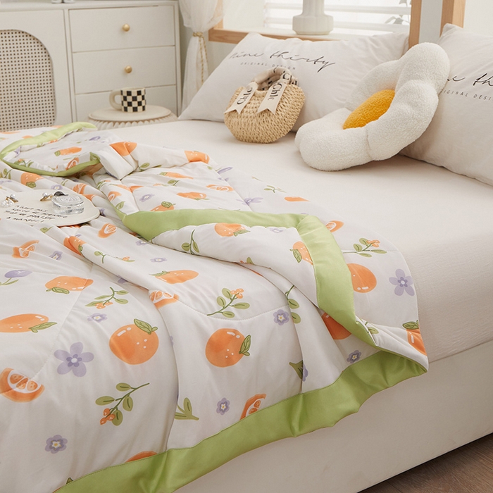 91家纺网 家纺一手货源 找家纺 一米阳光 2023新款凉感丝包边款夏被 夏橙