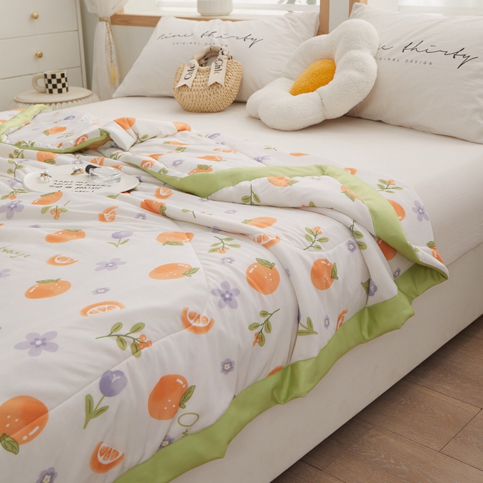 91家纺网 家纺一手货源 找家纺 一米阳光 2023新款凉感丝包边款夏被 夏橙