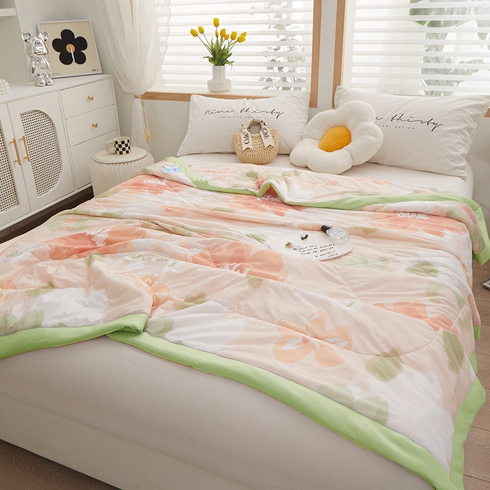 91家纺网 家纺一手货源 找家纺 一米阳光 2023新款凉感丝包边款夏被 夏日粉黛