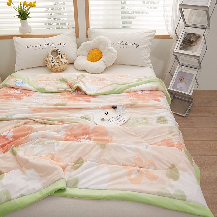 91家纺网 家纺一手货源 找家纺 一米阳光 2023新款凉感丝包边款夏被 夏日粉黛