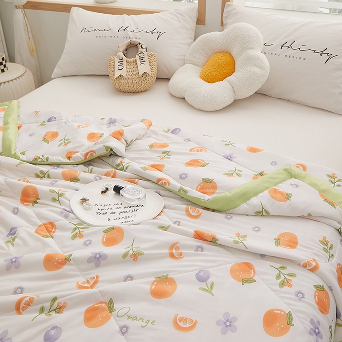 91家纺网 家纺一手货源 找家纺 一米阳光 2023新款凉感丝包边款夏被 夏橙