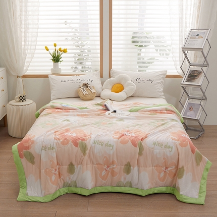 91家纺网 家纺一手货源 找家纺 一米阳光 2023新款凉感丝包边款夏被 夏日粉黛