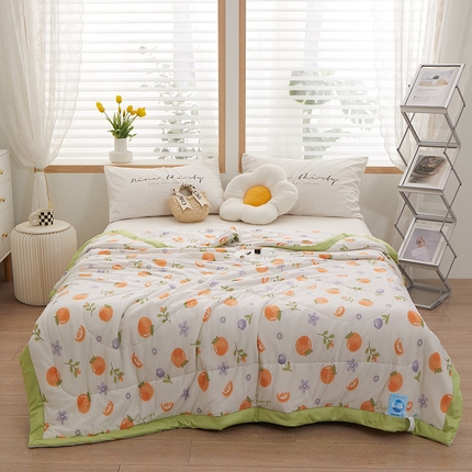 91家纺网 家纺一手货源 找家纺 一米阳光 2023新款凉感丝包边款夏被 夏橙