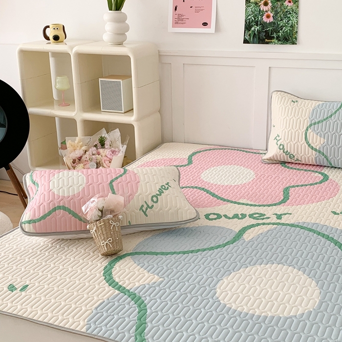 91家纺网 家纺一手货源 找家纺 昔可家纺2023新款大版卡通乳胶凉席第二批 粉蓝花