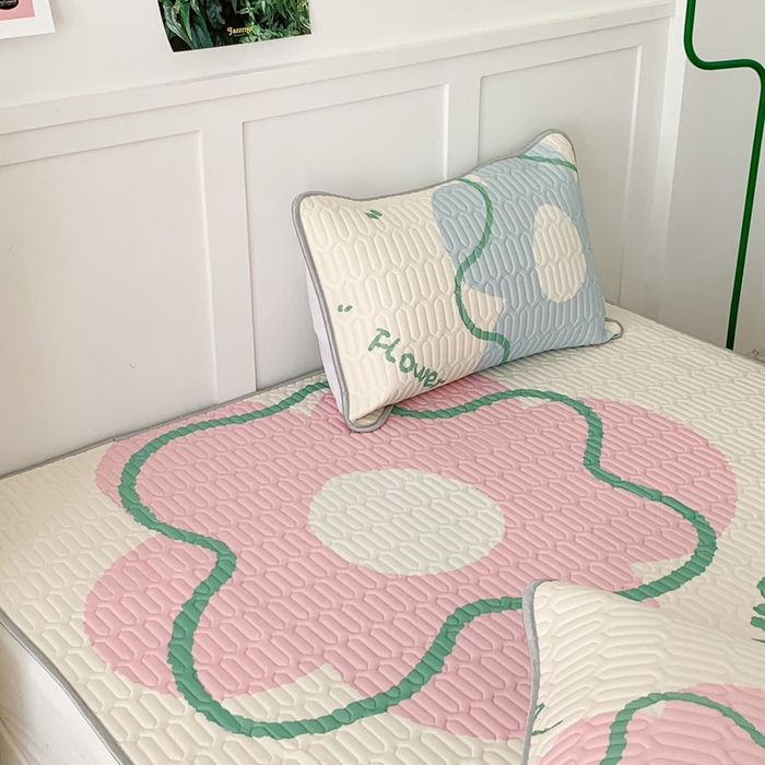 91家纺网 家纺一手货源 找家纺 昔可家纺2023新款大版卡通乳胶凉席第二批 粉蓝花