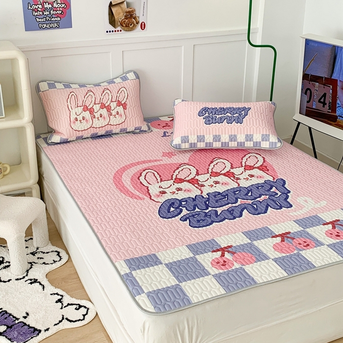 91家纺网 家纺一手货源 找家纺 昔可家纺2023新款大版卡通乳胶凉席第二批 复古樱桃兔