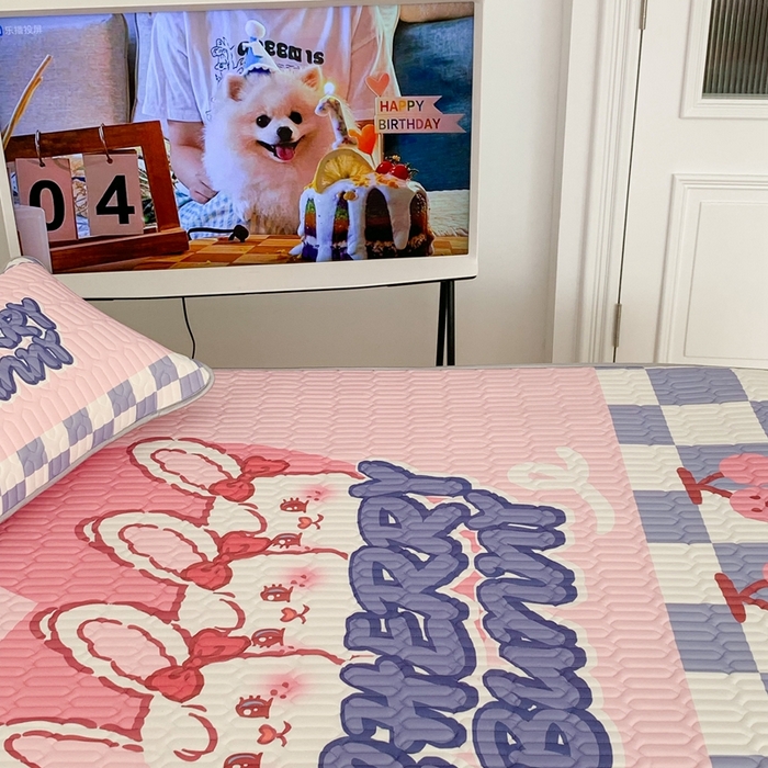 91家纺网 家纺一手货源 找家纺 昔可家纺2023新款大版卡通乳胶凉席第二批 复古樱桃兔