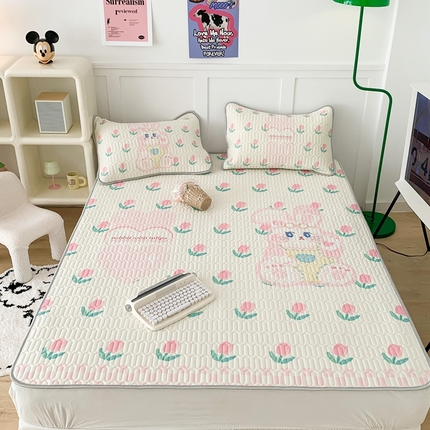 91家纺网 家纺一手货源 找家纺 昔可家纺2023新款大版卡通乳胶凉席第二批 可爱兔兔郁金