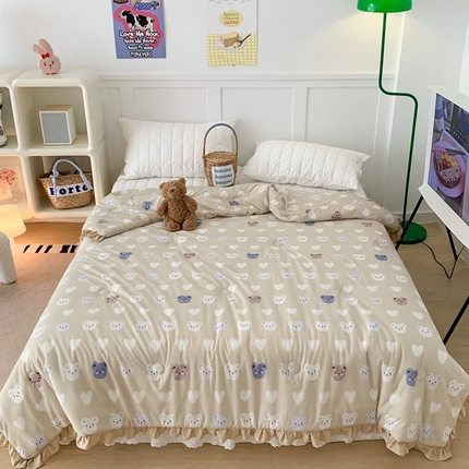 昔可家纺2023新款花边款云柔针织大豆夏被 爱心小熊