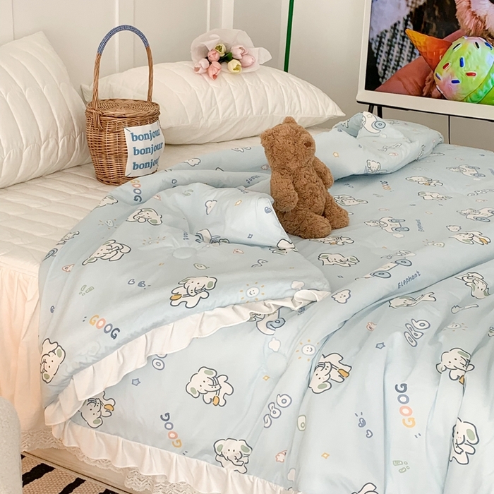 91家纺网 家纺一手货源 找家纺 昔可家纺2023新款花边款云柔针织大豆夏被 大象汽车