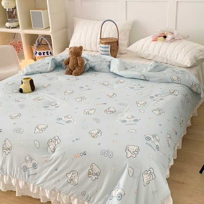 91家纺网 家纺一手货源 找家纺 昔可家纺2023新款花边款云柔针织大豆夏被 大象汽车