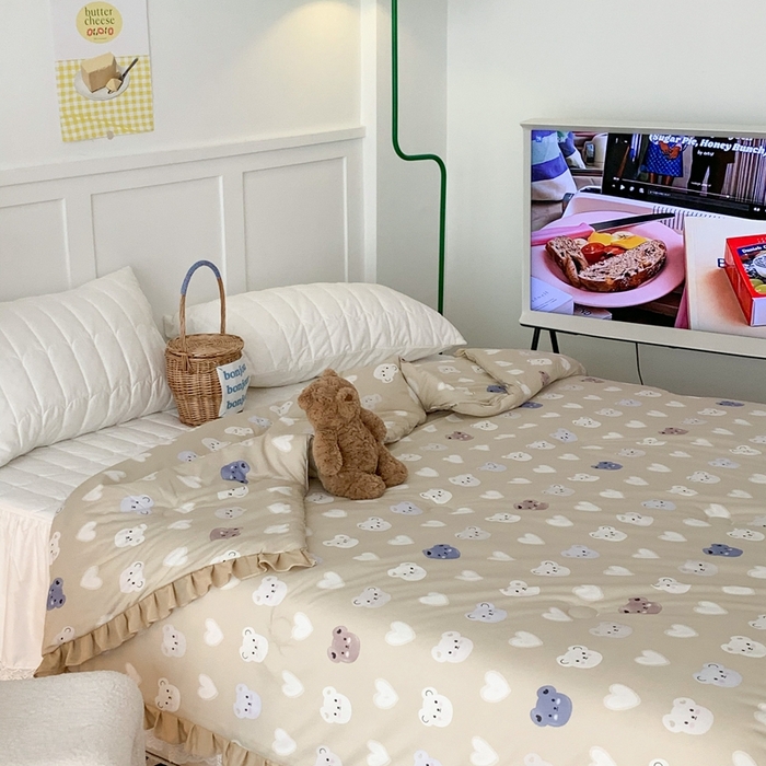 91家纺网 家纺一手货源 找家纺 昔可家纺2023新款花边款云柔针织大豆夏被 爱心小熊