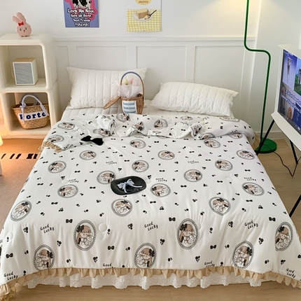 昔可家纺2023新款花边款云柔针织大豆夏被 黑花女孩