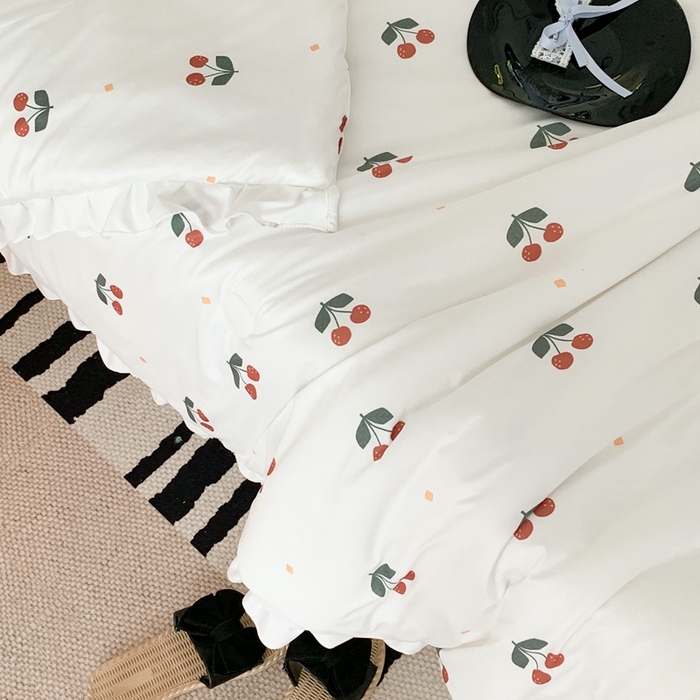 91家纺网 家纺一手货源 找家纺 昔可家纺2023新款花边款云柔针织大豆夏被 红了樱桃