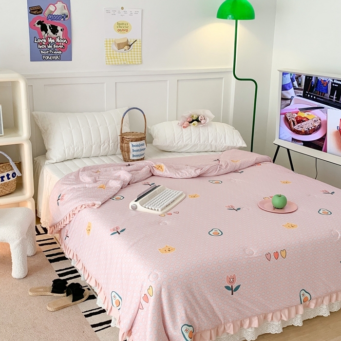 91家纺网 家纺一手货源 找家纺 昔可家纺2023新款花边款云柔针织大豆夏被 脚印猫猫