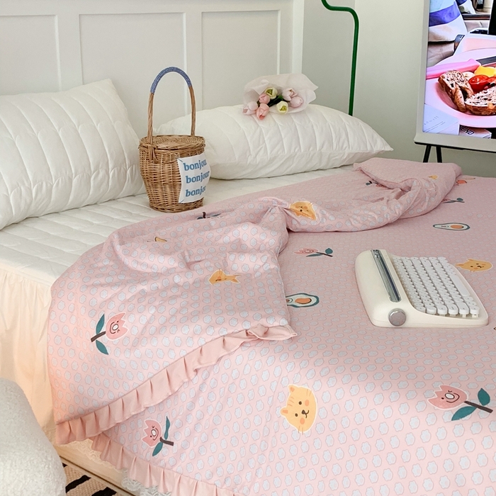 91家纺网 家纺一手货源 找家纺 昔可家纺2023新款花边款云柔针织大豆夏被 脚印猫猫