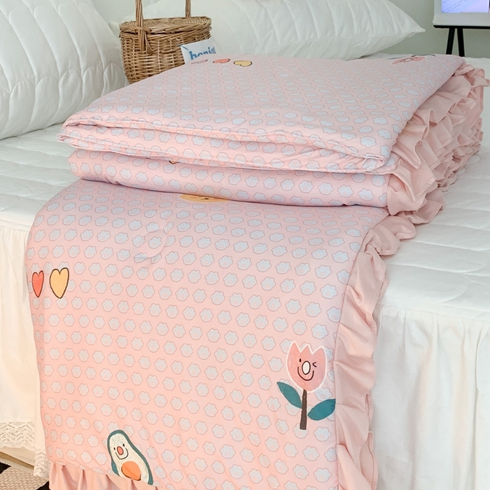 91家纺网 家纺一手货源 找家纺 昔可家纺2023新款花边款云柔针织大豆夏被 脚印猫猫