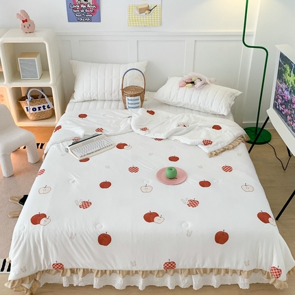 昔可家纺2023新款花边款云柔针织大豆夏被 苹果小兔