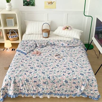 昔可家纺2023新款花边款云柔针织大豆夏被 蜜桃花花