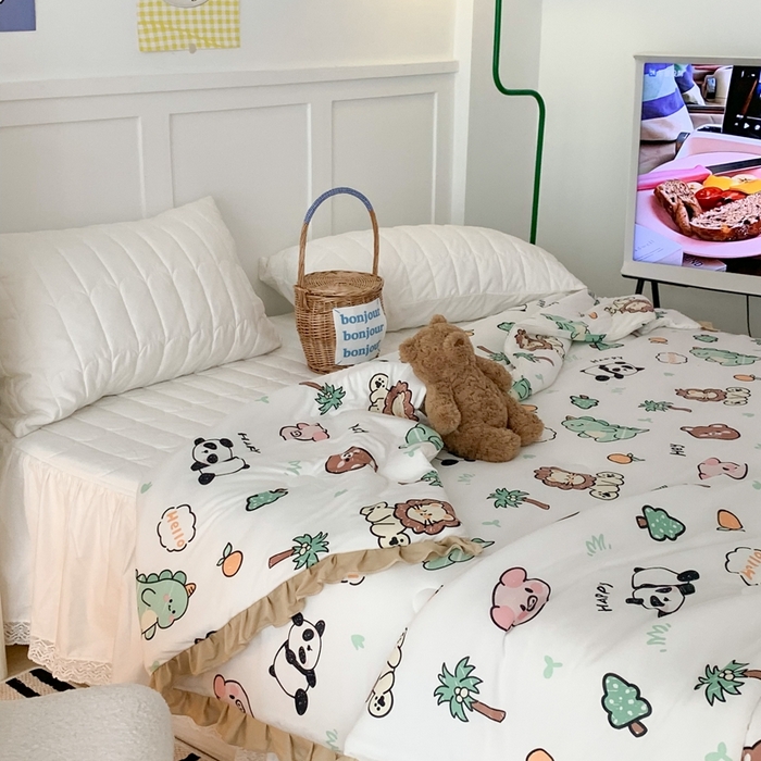 91家纺网 家纺一手货源 找家纺 昔可家纺2023新款花边款云柔针织大豆夏被 森林恐龙