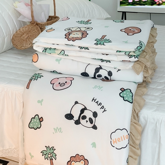 91家纺网 家纺一手货源 找家纺 昔可家纺2023新款花边款云柔针织大豆夏被 森林恐龙