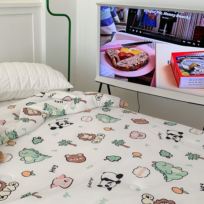 91家纺网 家纺一手货源 找家纺 昔可家纺2023新款花边款云柔针织大豆夏被 森林恐龙