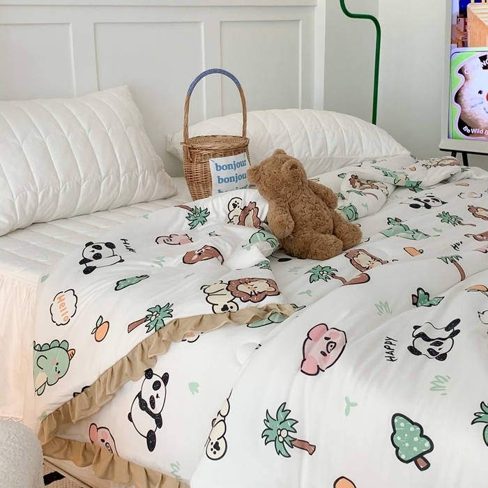 91家纺网 家纺一手货源 找家纺 昔可家纺2023新款花边款云柔针织大豆夏被 森林恐龙