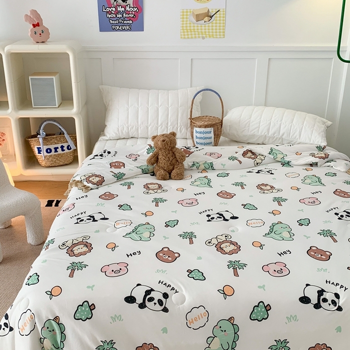 91家纺网 家纺一手货源 找家纺 昔可家纺2023新款花边款云柔针织大豆夏被 森林恐龙