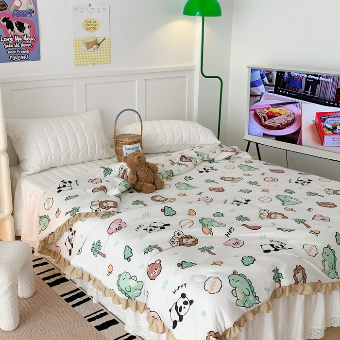 91家纺网 家纺一手货源 找家纺 昔可家纺2023新款花边款云柔针织大豆夏被 森林恐龙