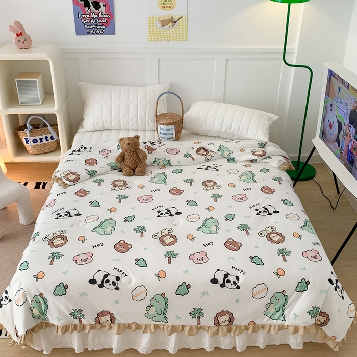 91家纺网 家纺一手货源 找家纺 昔可家纺2023新款花边款云柔针织大豆夏被 森林恐龙