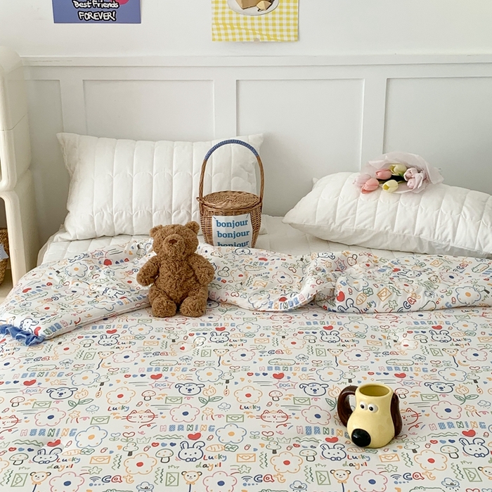 91家纺网 家纺一手货源 找家纺 昔可家纺2023新款花边款云柔针织大豆夏被 涂鸦画