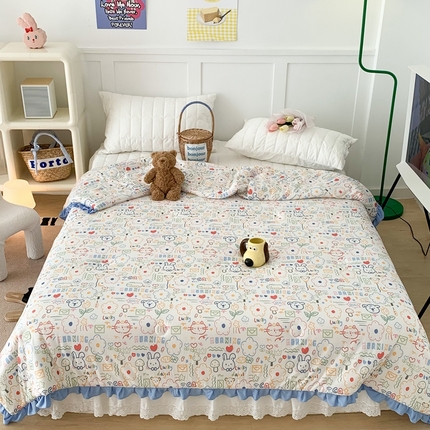 昔可家纺2023新款花边款云柔针织大豆夏被 涂鸦画