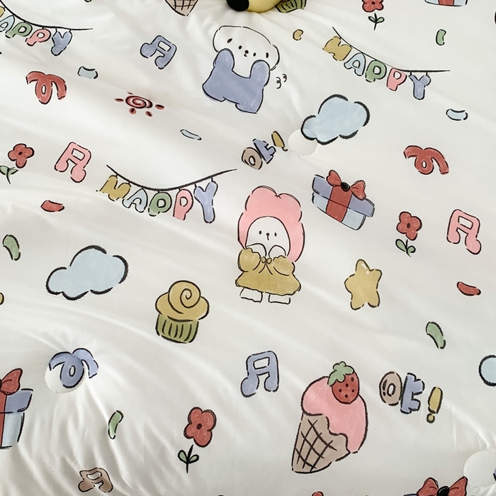 91家纺网 家纺一手货源 找家纺 昔可家纺2023新款花边款云柔针织大豆夏被 夏日萌趣