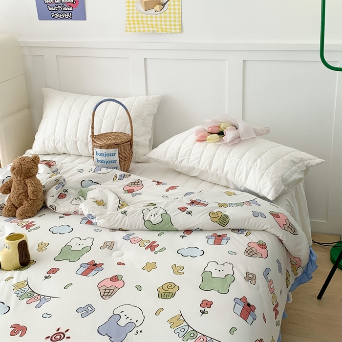 91家纺网 家纺一手货源 找家纺 昔可家纺2023新款花边款云柔针织大豆夏被 夏日萌趣