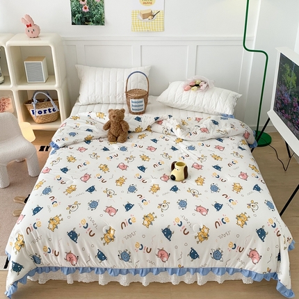 昔可家纺2023新款花边款云柔针织大豆夏被 小怪兽