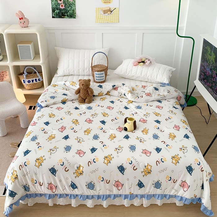 91家纺网 家纺一手货源 找家纺 昔可家纺2023新款花边款云柔针织大豆夏被 小怪兽