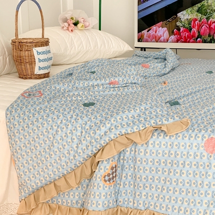 昔可家纺2023新款花边款云柔针织大豆夏被 心动小花