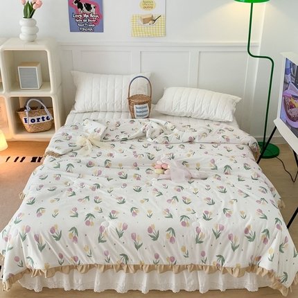 昔可家纺2023新款花边款云柔针织大豆夏被 油画郁金香