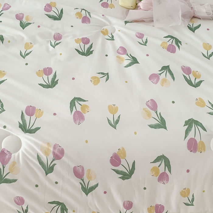 91家纺网 家纺一手货源 找家纺 昔可家纺2023新款花边款云柔针织大豆夏被 油画郁金香