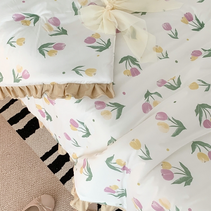 91家纺网 家纺一手货源 找家纺 昔可家纺2023新款花边款云柔针织大豆夏被 油画郁金香