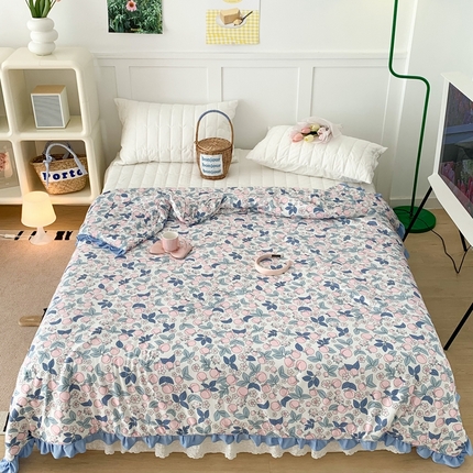 91家纺网 家纺一手货源 找家纺 昔可家纺2023新款花边款云柔针织大豆夏被 蜜桃花花