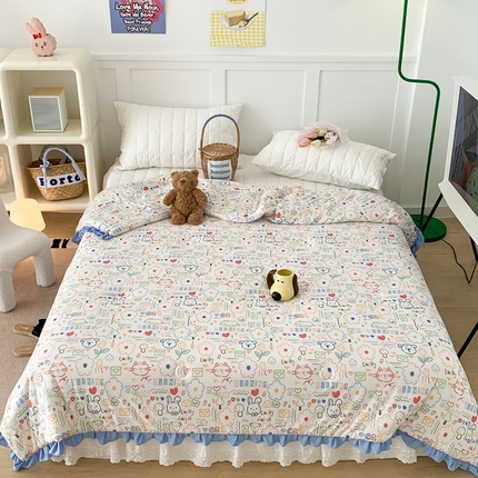 91家纺网 家纺一手货源 找家纺 昔可家纺2023新款花边款云柔针织大豆夏被 涂鸦画